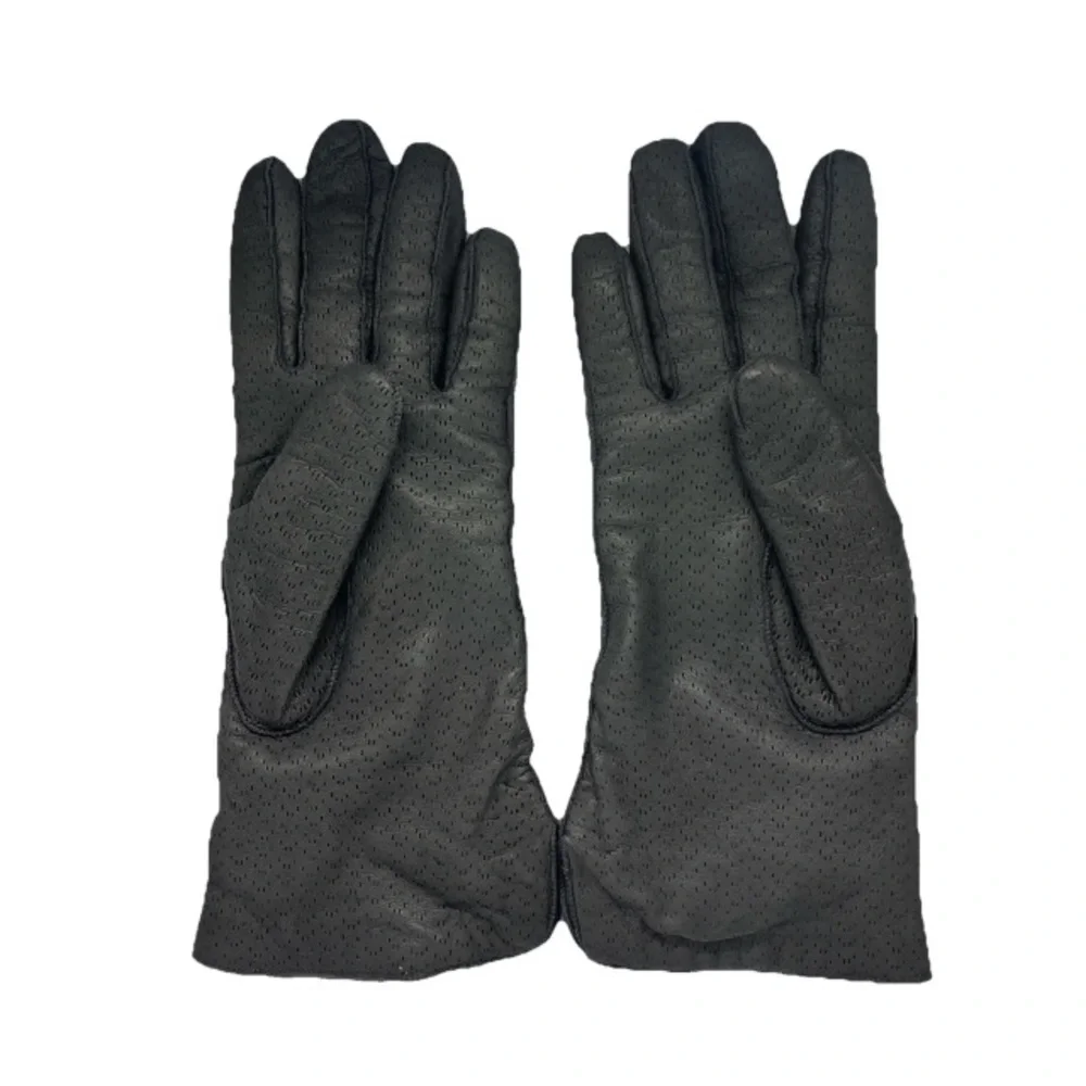 Vintage Grey Perforated Genuine Leather Gloves Cashmere Lined Women’s Winter Sm.